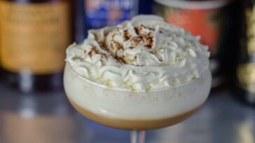 nutty irishman cocktail with a nutty note and whipped cream